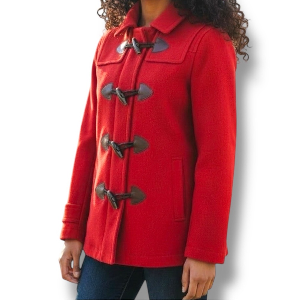 GAP Wool Red Peacoat Jacket with Zipper and Toggle Closure Size S